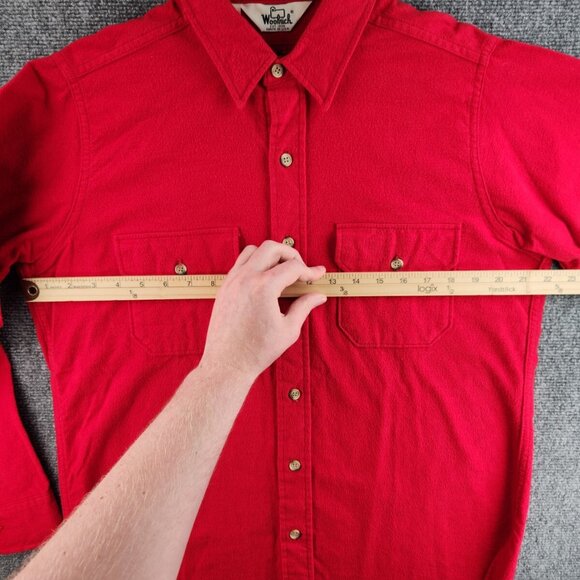 VTG Woolrich Chamois Flannel USA Made Button Up Shirt Red Large Cotton Point - Picture 14 of 16